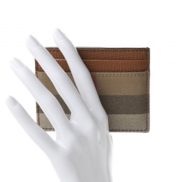 BURBERRY Grainy Calfskin House Check Sandon Card Case in Tan AUTHENTIC - Picture 3 of 7